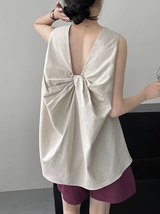 Knotted Back Loose Sleeveless Blouses