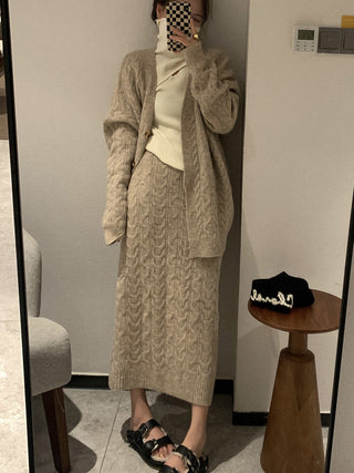 Casual Knitted Cardigan&Skirt 2 Piece Suit