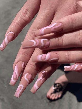 Rose Color Line Press On Nails