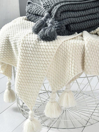 Fringe Knit Ball Yarn Sofa Cover Blanket