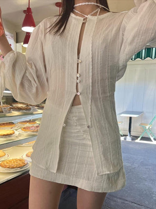 Lace Waist Bandage Long-sleeved Shirt Skirt Angel Suit