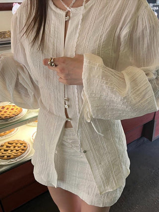 Lace Waist Bandage Long-sleeved Shirt Skirt Angel Suit