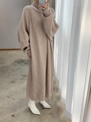 Casual High Neck Solid Color Long Sleeve Knit Dress