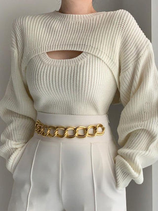 Fashion Knitwear Vest & Short Sweater 2 pieces Set