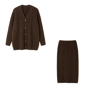 Casual Knitted Cardigan&Skirt 2 Piece Suit