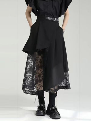 Irregular-Paneled Gauze High-Waisted Skirt