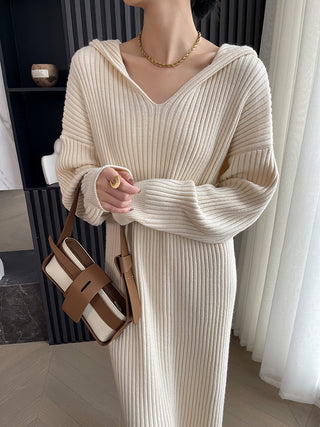 Casual Hooded Knitted Long Dress