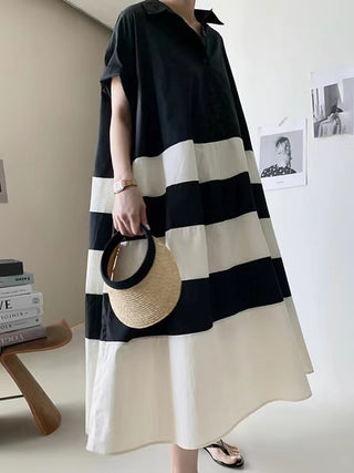 French Loose Black&white Oversize Shirt Dress