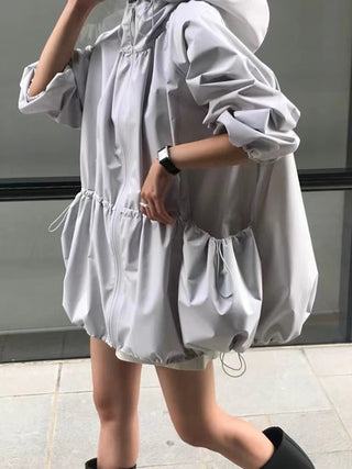 Zippered Large Pocket Hooded Trench Coat