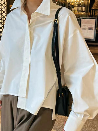 Irregular Long Sleeve Cape White Shirt