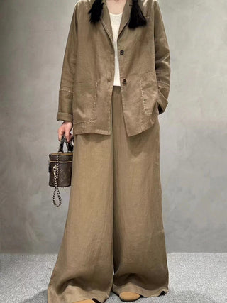 Suture Linen Casual Jacket 2-Pieces Bottoms Suit