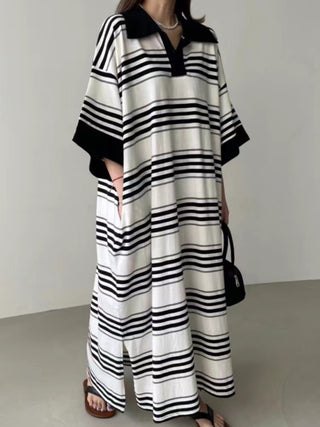 Loose Striped Long Polo Dress