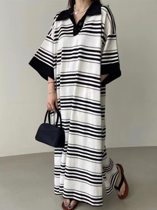 Loose Striped Long Polo Dress