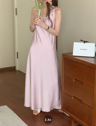 Elegant Silk Strappy Backless Slip Dress