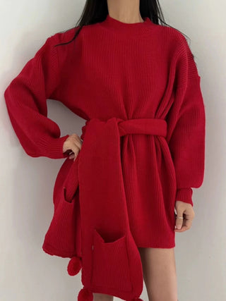 Christmas Red Loose Scarf Sweater Dress