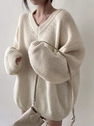 V-Neck Knitted Loose Pullover Sweater
