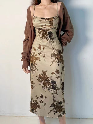 Vintage Printed Pleated Slip Dress