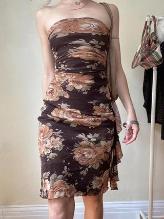 Vintage Printed Flower Wrap Dress