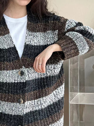 Contrast Striped Sweater Jacket Cardigan