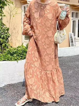 3D Embroidered Crochet Loose Long Puff Sleeve Dress