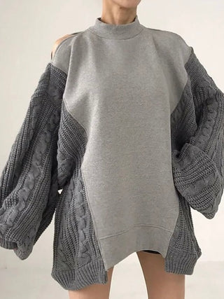 Off-Shoulder Knitted Patchwork Sweatshirt