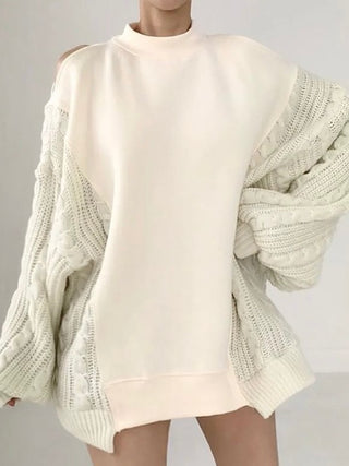 Off-Shoulder Knitted Patchwork Sweatshirt