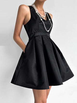 Elegant V-Neck Open Back High Waist Little Black Dress