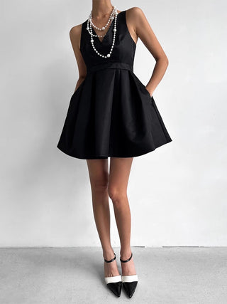 Elegant V-Neck Open Back High Waist Little Black Dress