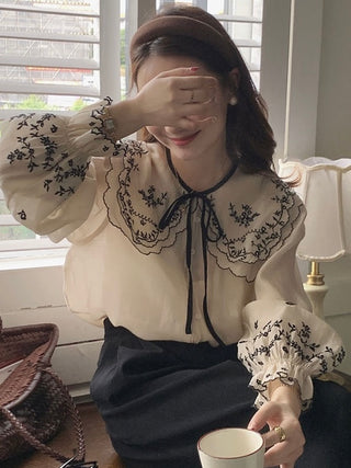 French Heavy Embroidery Shirt