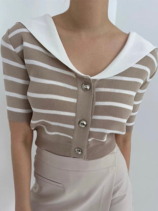 Vintage Navy Collar Striped Knitting T-shirt
