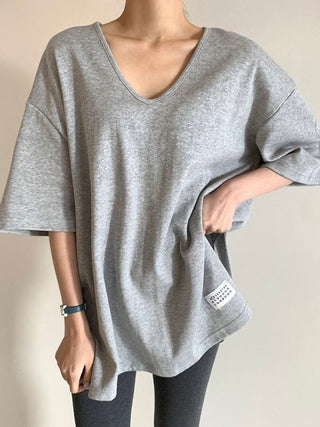 V-Neck Pullover Solid Color Bottoming T-Shirt