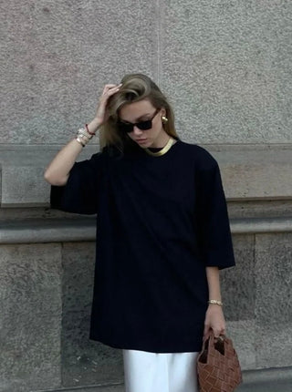 Chic Simple Black T-shirt & Silk Skirt 2-pieces Suit