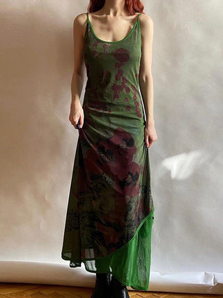 Vintage Green Irregular Slip Long Dress