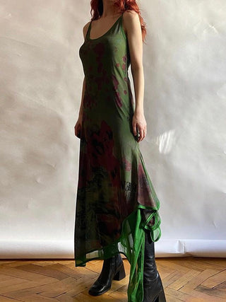 古代油絵花柄パフスリーブ半袖ドレス