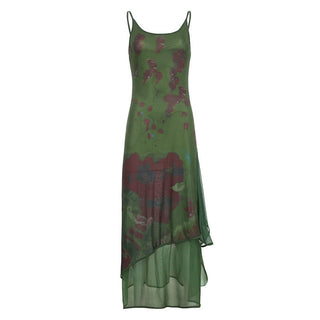 Vintage Green Irregular Slip Long Dress