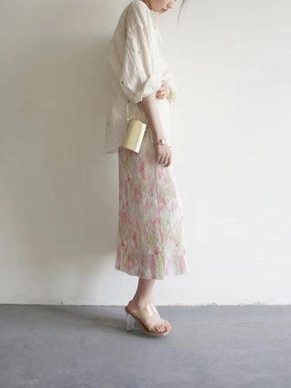 Floral Embroidered Lantern Sleeve Shirt + Abstract Oil Painting Skirt