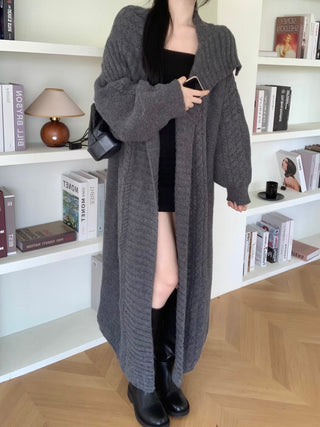 Large Collar Knitted Long Coat Cardigan