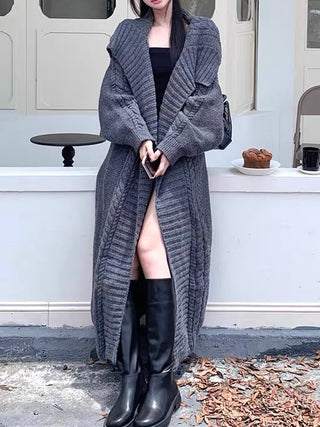 Large Collar Knitted Long Coat Cardigan