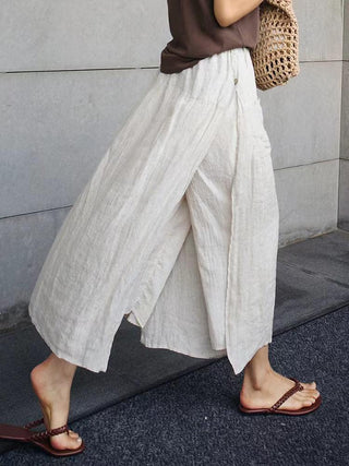 100% Linen Cotton Wide-Leg Skirt Pants