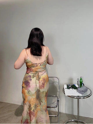 Vintage Oil Painting Plus Size Sling Dress
