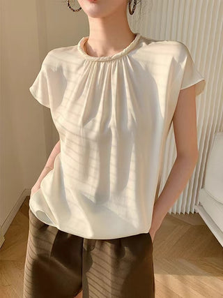 Retro Silk Ruffled Short Sleeve Shirt Top