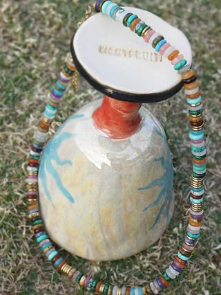 Natural Stone Colorful Frisbee Necklace