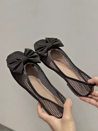 Black Bow Cutout Ballet Flat Shoes