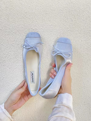 Stitching Color Bow Ballet Flat Shoes