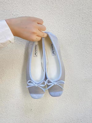 Stitching Color Bow Ballet Flat Shoes