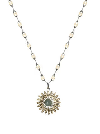 Leaf Texture Sunflower Stainless Steel Necklace