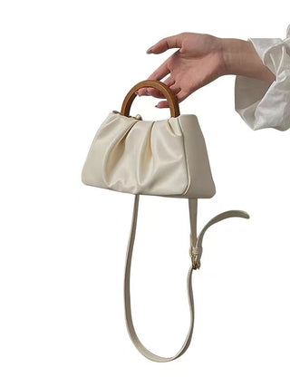 Pleated Cloud Small Tote Bag With Wooden Handle