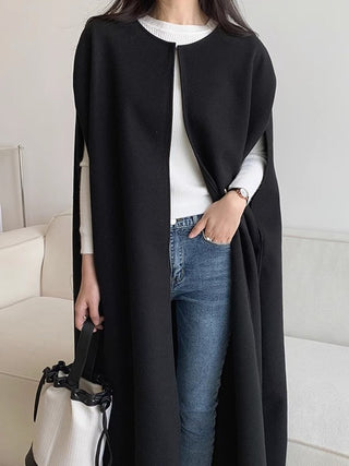 Loose Cape Style Long Woolen Sleeveless Coat