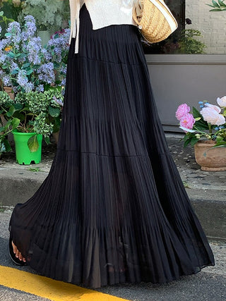 French Elegant Pleated Long Big Hem Skirt