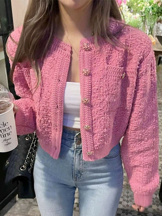 Round Neck Button Loose Cropped Short Knit Jacket
